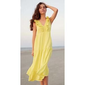 Hatley Yellow Swiss Dots Smocked Ruffles Aria Midi Dress Size M 100% Cotton